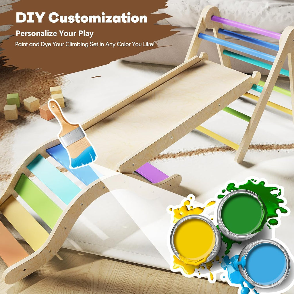 Triangle Set 7in1 Toddler Climbing Toys Indoor Foldable Baby Climbing Toys Wooden Montessori Climbing Set with Arch
