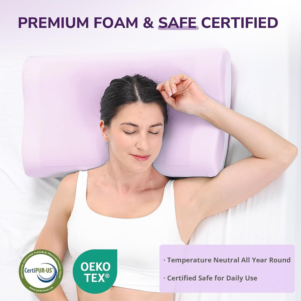 Cooling Gel Memory Foam Pillow, Contour Neck Support, Reversible | Ergonomic Pillow, Removable Washable Cover, For