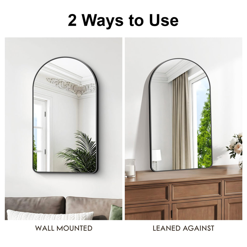 Arched Wall Mirror,22x36 inch Black Arched Mirror Bathroom,Vanity Mirror for Over Sink Metal Frame,Tempered Glass
