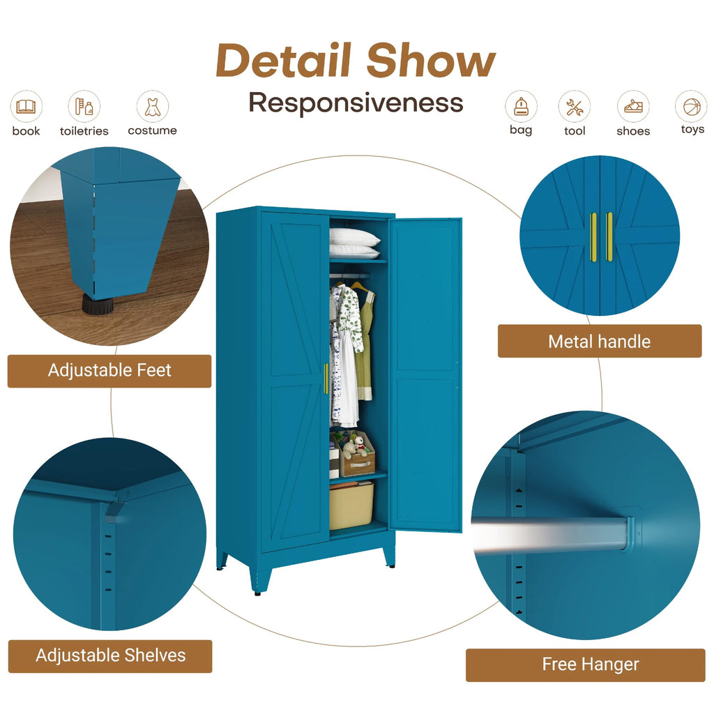 Wardrobe Closet with Doors, Armoire Wardrobe Closet with 4 Shelves