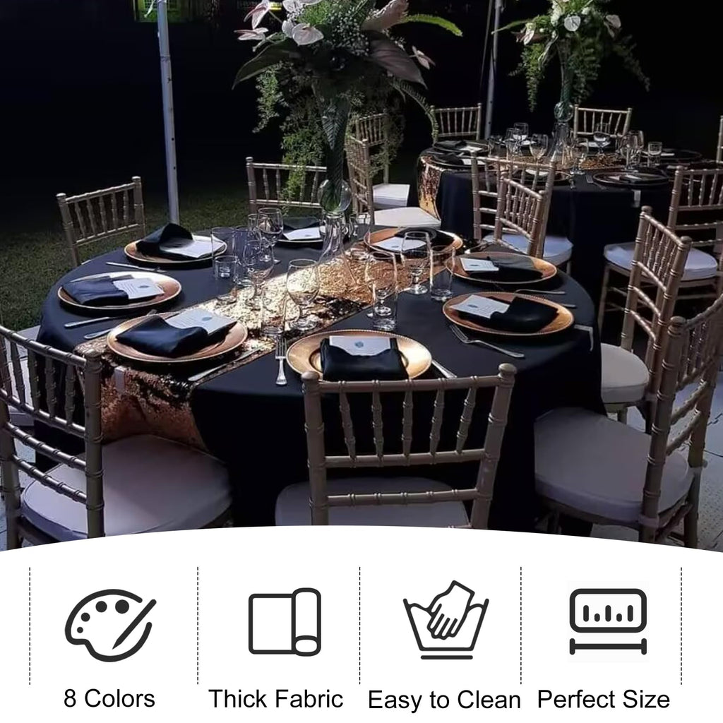 4 Pack Round Tablecloth 90 Inch Black Polyester Washable Fabric Table Covers for Wedding Dining Table Buffet Parties