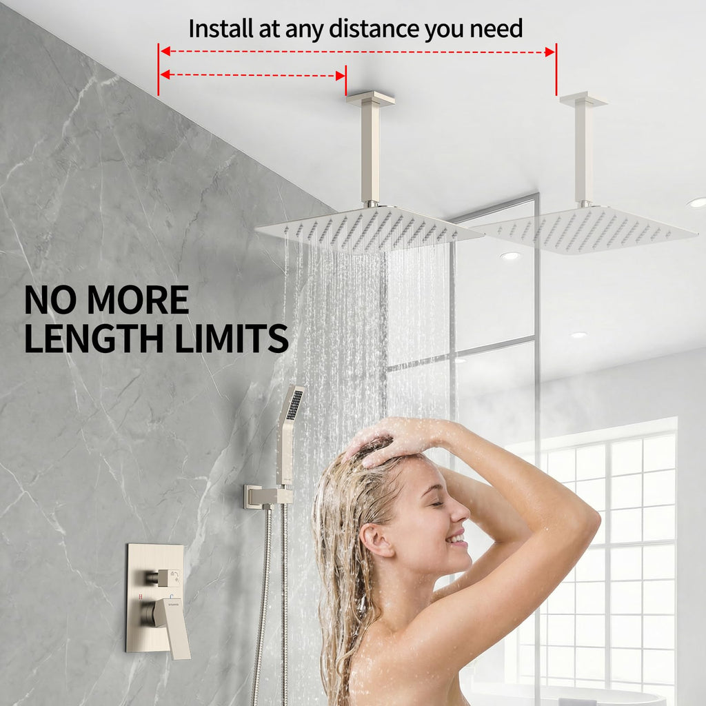 12 Inch Ceiling Mount Rain Shower System,Brushed Nickel