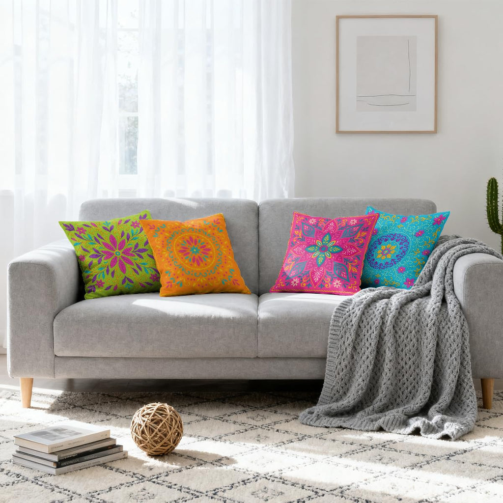 Boho Mandala Pillow Covers 18 x 18 Inches Set of 4 Colorful Floral Mexican Geometric Pillowcase Decoration Cushion