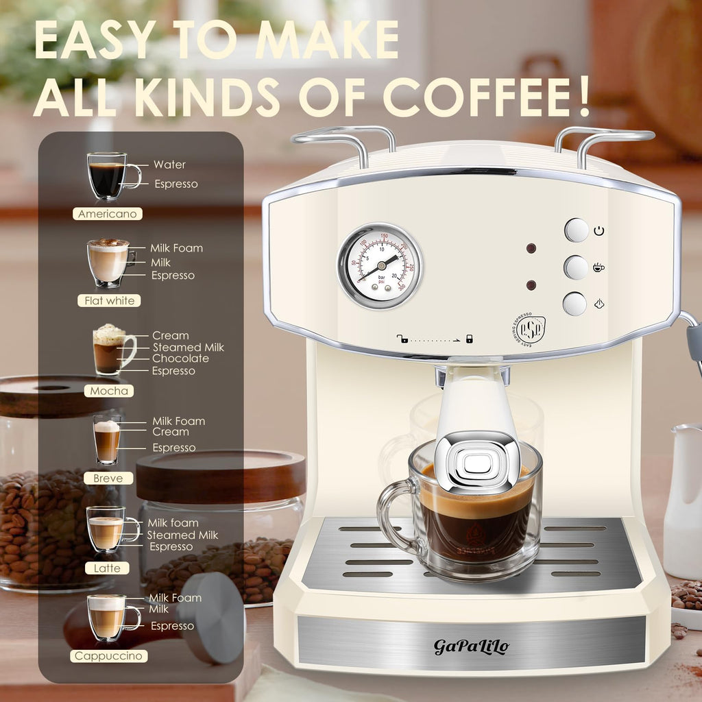 20 Bar Espresso Machine with Milk Frother,Cream