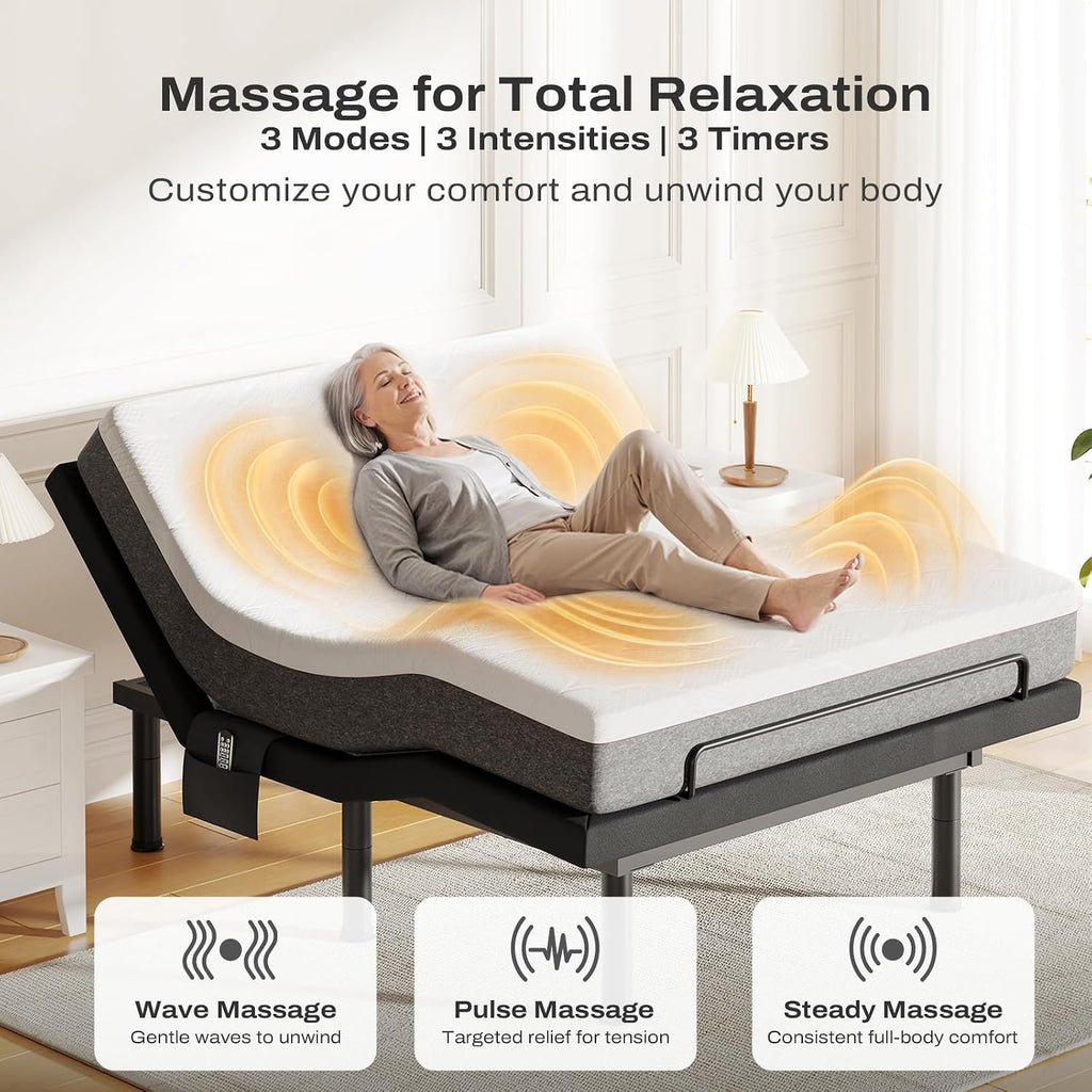 Queen Adjustable Bed Frame with Massage and Head & Foot Incline