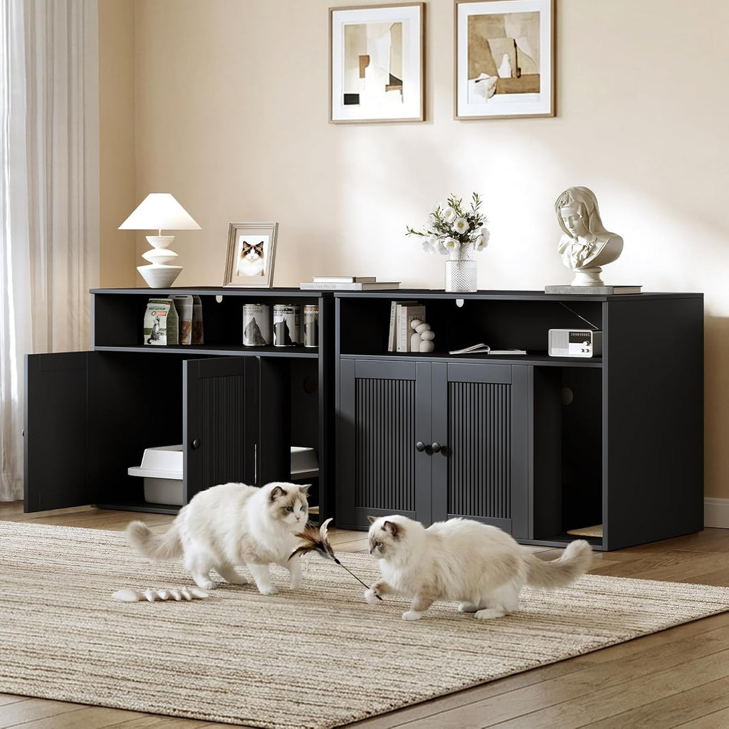 Cat Litter Box Enclosure, Hidden Litter Box Furniture with Scratch Pad, Indoor Cats House with Storage Layer, Side End