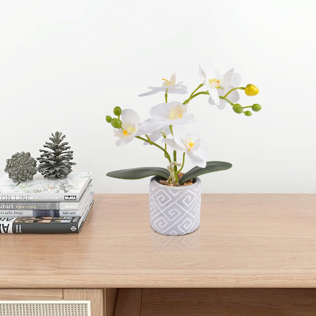Artificial Orchids Flowers in Pot, Real Touch Faux Orchids Flowers with Vase Small Fake Orchids White Potted Plants