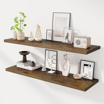 48" Floating Shelves for Wall, 12" Deep Slim Rustic Brown Floating Shelves, Wall-Mounted Shelves - Set of 2