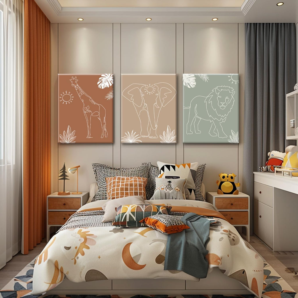 Nursery Wall Art Safari Animal Canvas Prints Boy Baby Room Decor