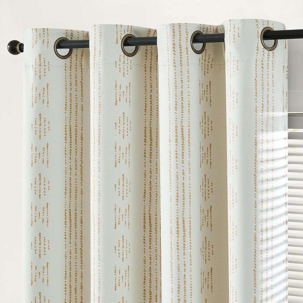 95% Blackout Boho Curtains 84 Inch Longes for Bedroom Beige Geometric Printed Grommet Top Room Darkening Thermal