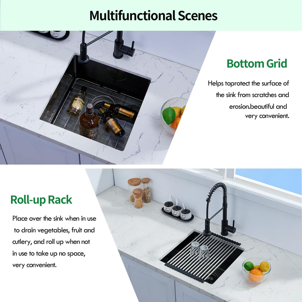 Undermount, 18 x 18 x 10 Inch Single Bowl Undermount Small Bar Sink 16 Gauge Stainless Steel Gunmetal Black