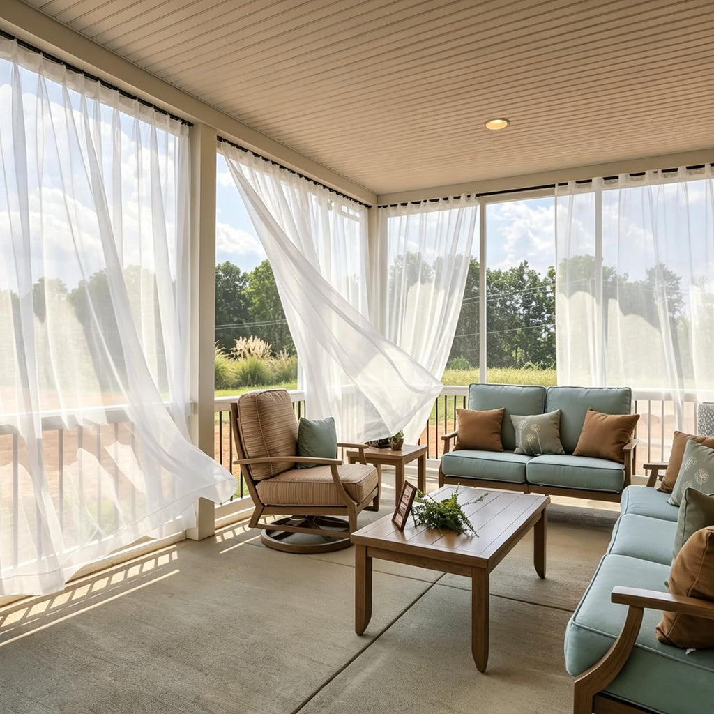 Waterproof Indoor Outdoor Sheer Curtains Patio Pergola Porch,White | Durable darkening outdoor curtains with grommet