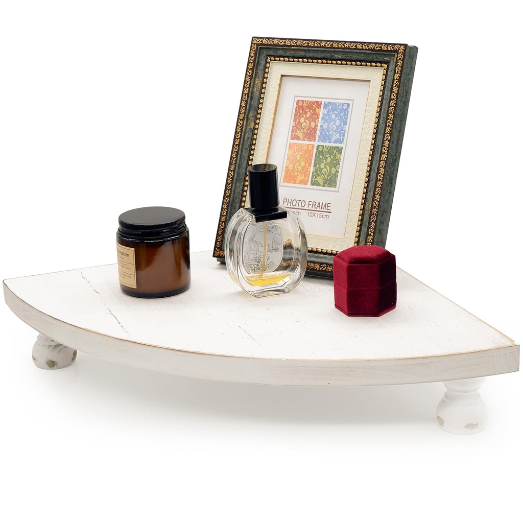 Corner Counter Wood Shelf, Rustic Pedestal Stand, Farmhouse Corner Shelves Stand, Tray Riser for Coffee Bar, Bathroom
