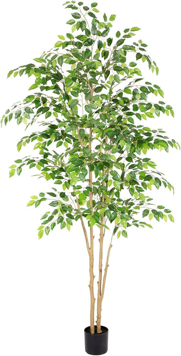 Tall UV Resistant Ficus Tree Artificial,7ft(84in) Realistic Texture Potted Faux Ficus Tree, Fake Trees Indoor Outdoor