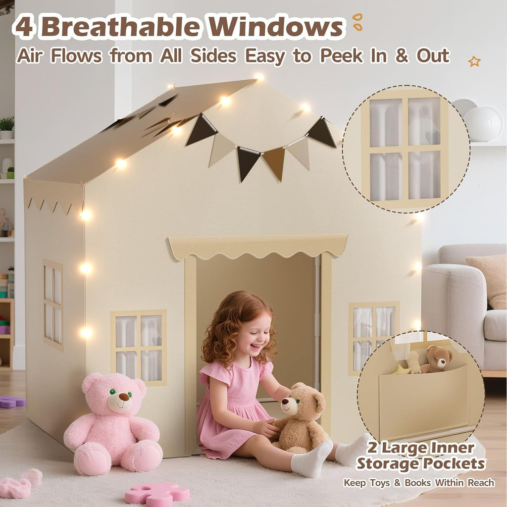 Large Kids Play Tent with Dual Doors Padded Mat Lights Playhouse