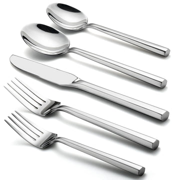 Hexagon 40-Piece Forged Silverware Set Stainless Steel Flatware Set Cutlery Set, Service for 8, Mirror