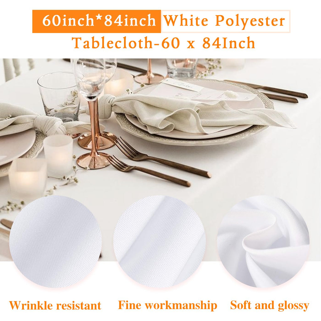 6 Pack White Table Cloth Rectangle 60X84 Inch Tablecloth Fit 4FT
