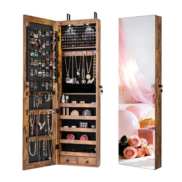 2 LEDs Full Length Mirror with Jewelry Armoire, Jewelry Organizers and Storage with 2 Mounting Options, 47.5"H