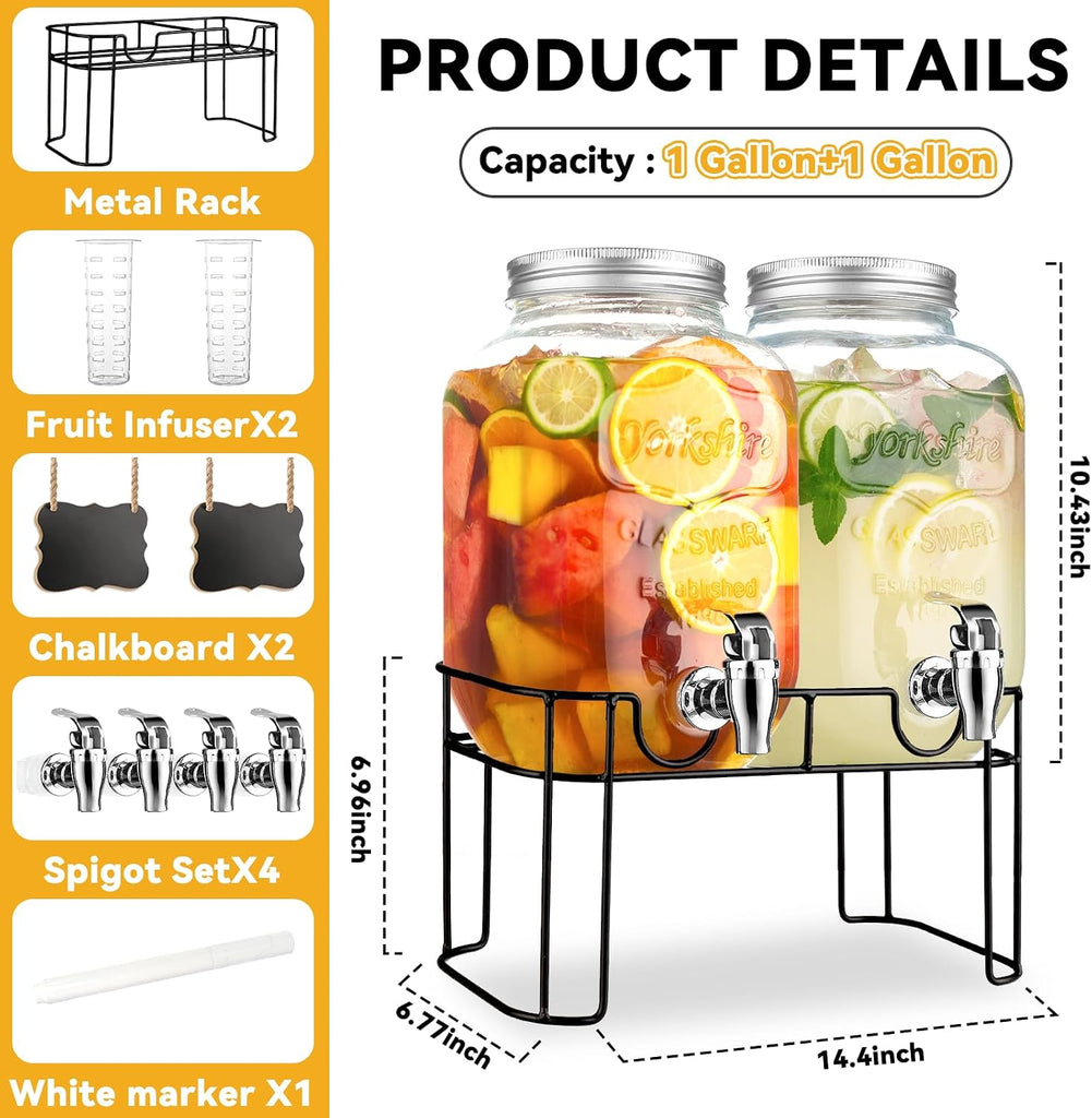 Gallon For Parties,Lemonade Beverage Dispenser With Stand And Spigot For BBQ, Picnic, Party,Laundry Detergent - Set of 2