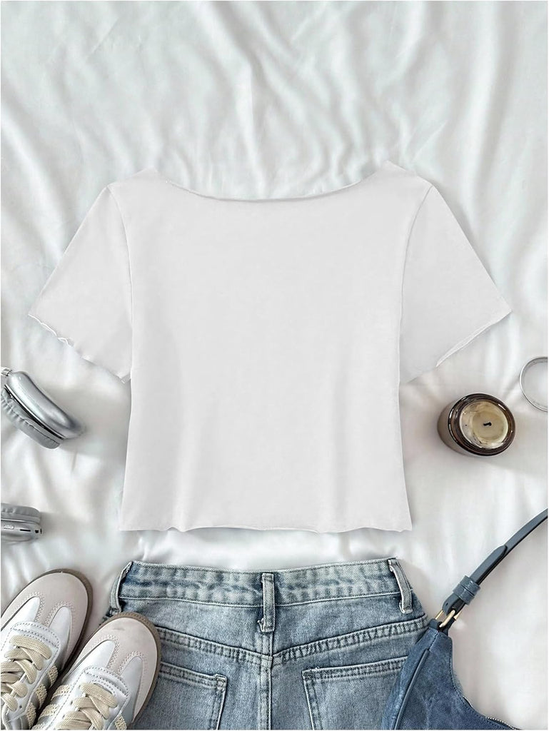 Girl's Off The Shoulder Number Graphic Crop Tops