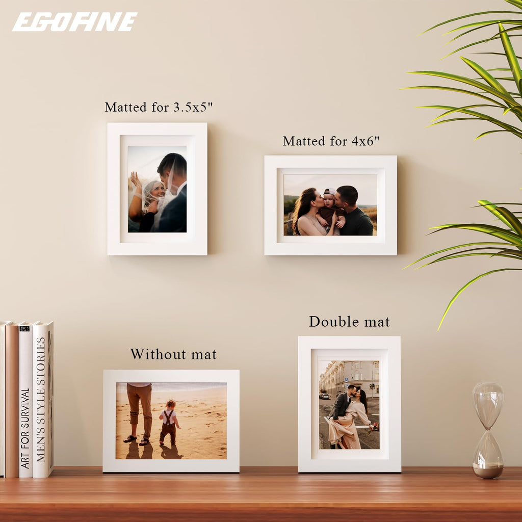 5x7 Picture Frames Set of 4, Made of Solid Wood Covered by Plexiglass 3.5x5 and 4x6 with Mat or 5x7 without Mat, for