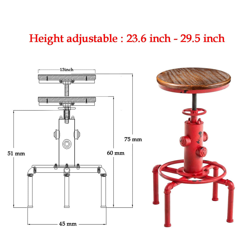 Aged Antique Vintage Industrial Barstool Solid Wood Water Pipe Fire Hydrant Design Cafe Coffee Industrial Bar Stool