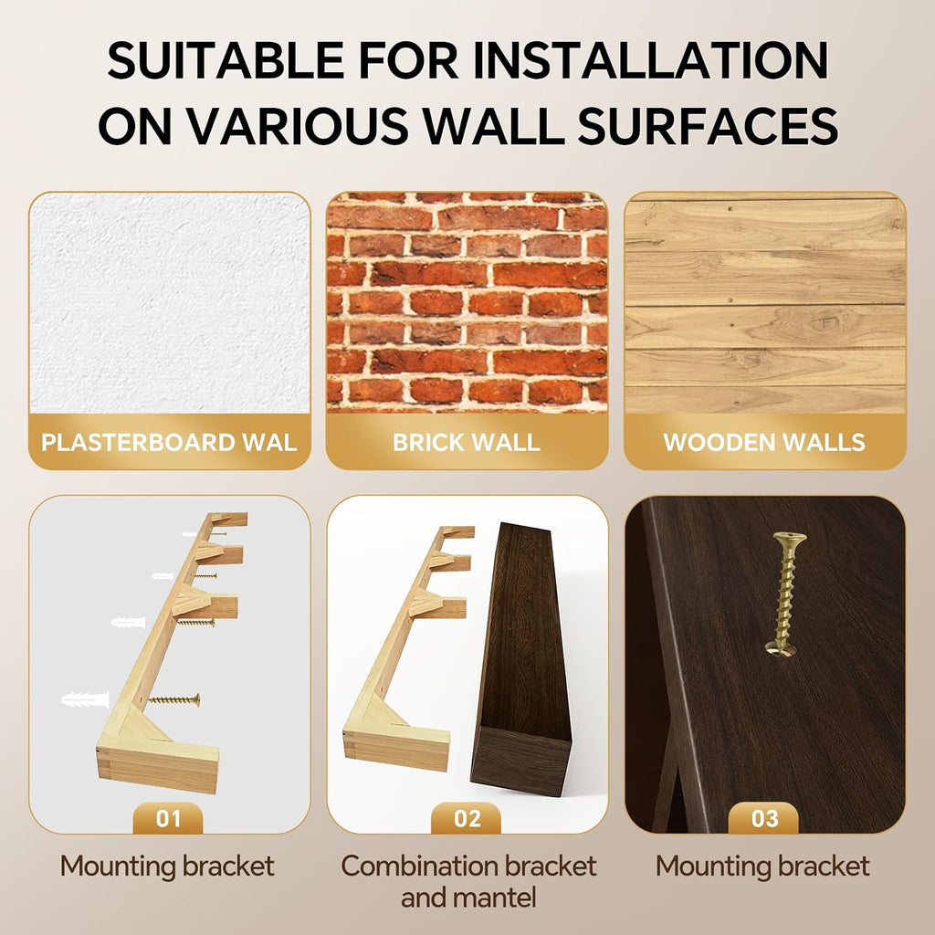 Handcrafted Wall-Mounted Floating Mantel Shelf Decoration Wood Fireplace Mantels Suitable for Living Rooms,Bedrooms