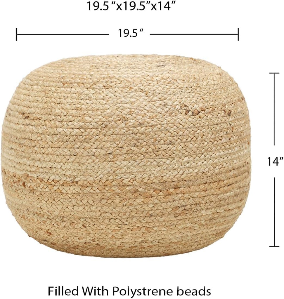 Jute Circular Pouf Ottoman Foot Stool - Jute Natural, Set of 2