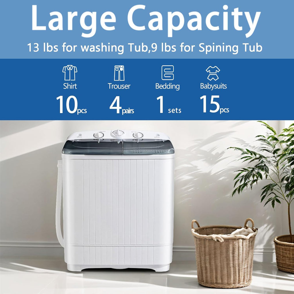 Portable Washer and Dryer Combo Set, 1.6 Cu.Ft Portable Clothes Dryers,22 lbs Twin Tub Washing Machine, Compact Washer