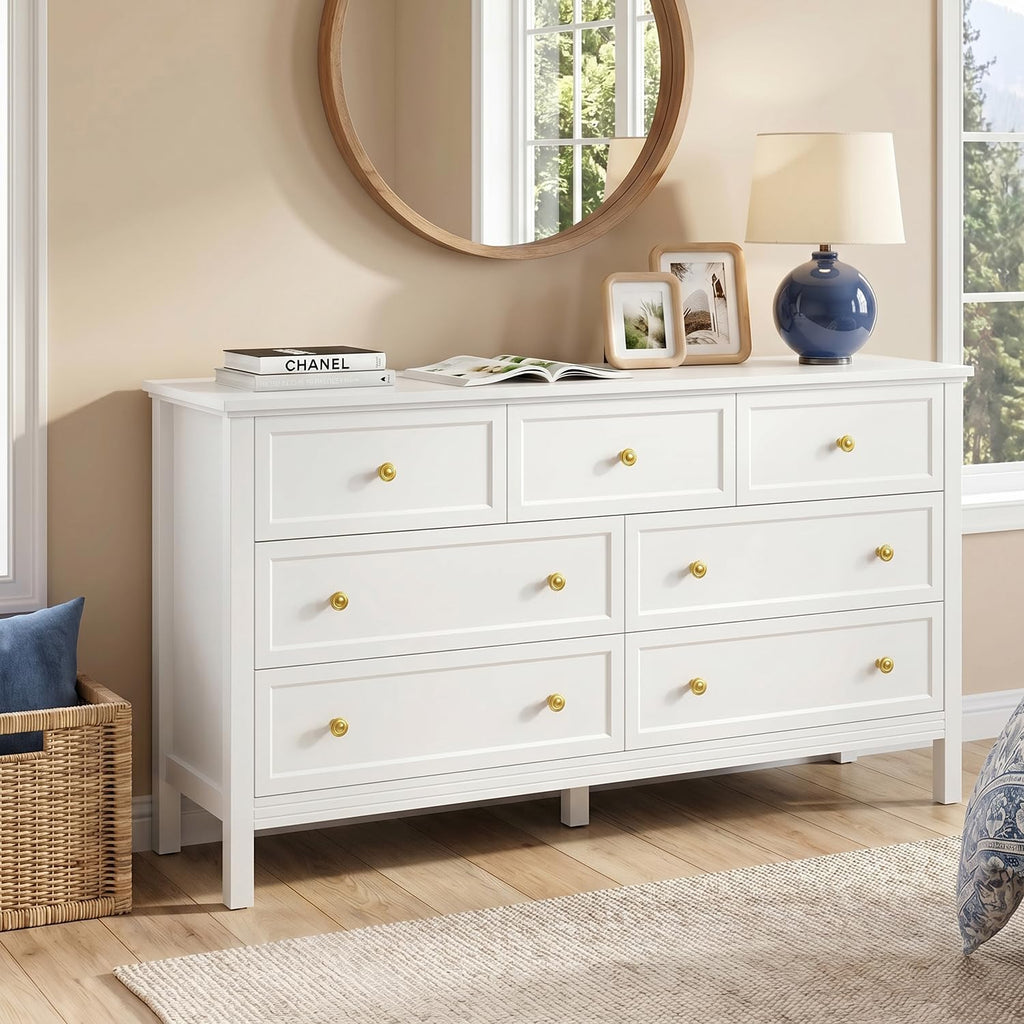 55" White with 7 Drawers & Modern Gold Handle