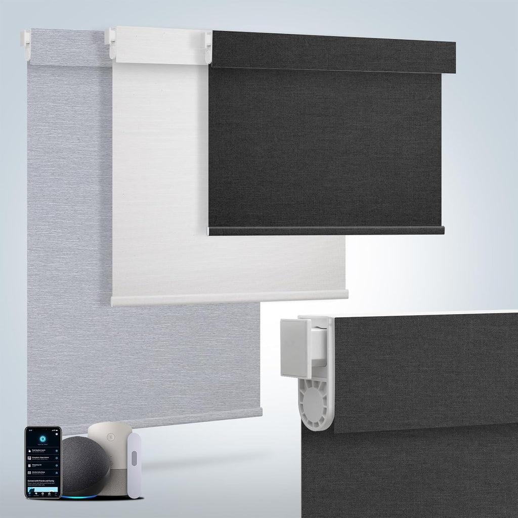 Motorized Blinds for Windows - Roller Window Shades with Remote, No-Drill Installation, Cordless Automatic Blackout