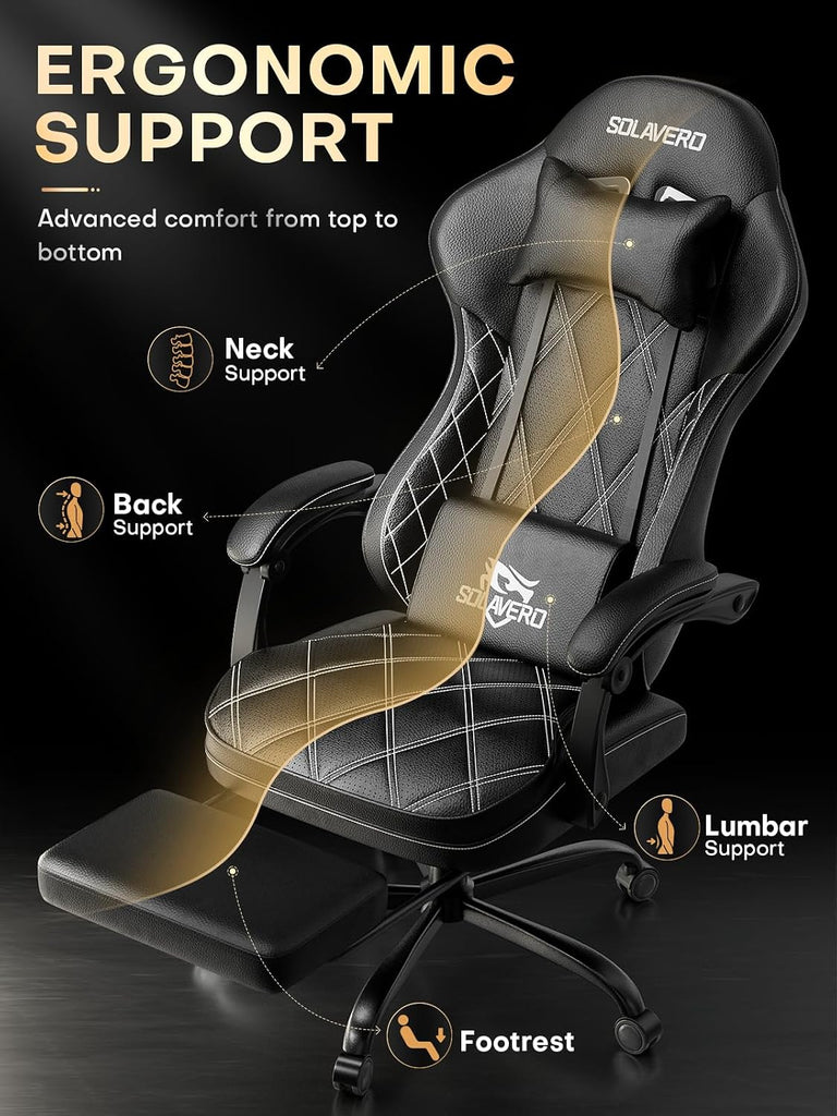 Gaming Chair with Massager Lumbar Support, 400LBS Weight Capacity | Computer Chair with Footrest & Linkage Armrests