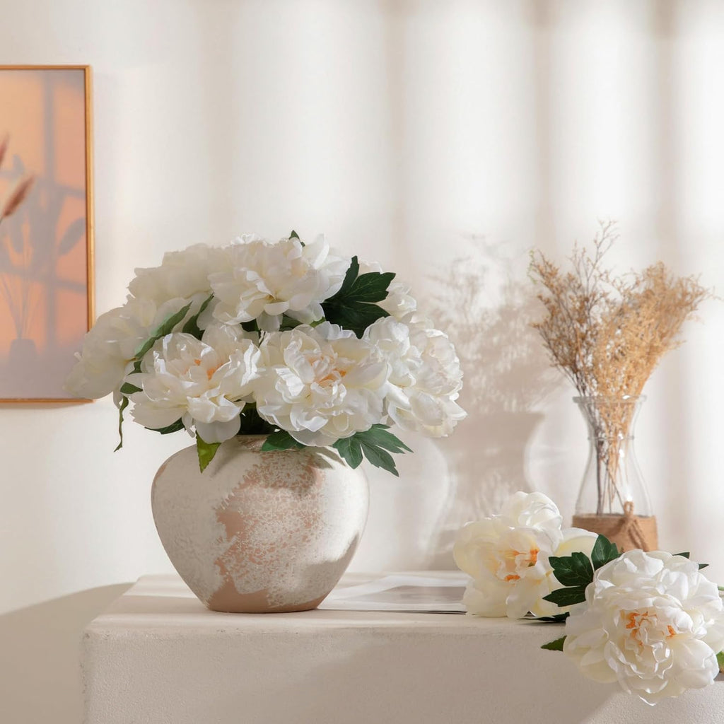 Peonies Artificial Flowers, Realistic Faux Silk Peony, Fake Decorative Floral Arrangements Wedding Decor () - Set of 6