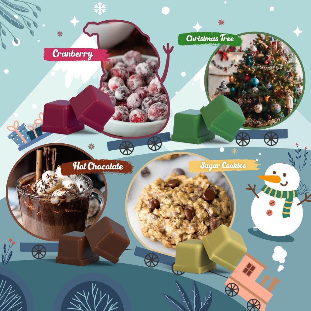 Winter Scented Wax Melts, Strong Scented Soy Wax Cubes/Tarts Variety Set - Christmas Tree, Gingerbread, Candy Cane