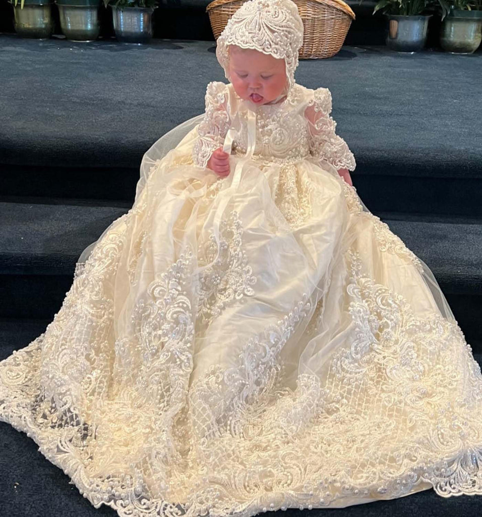 A full pearl dress for baby girl baptism dress