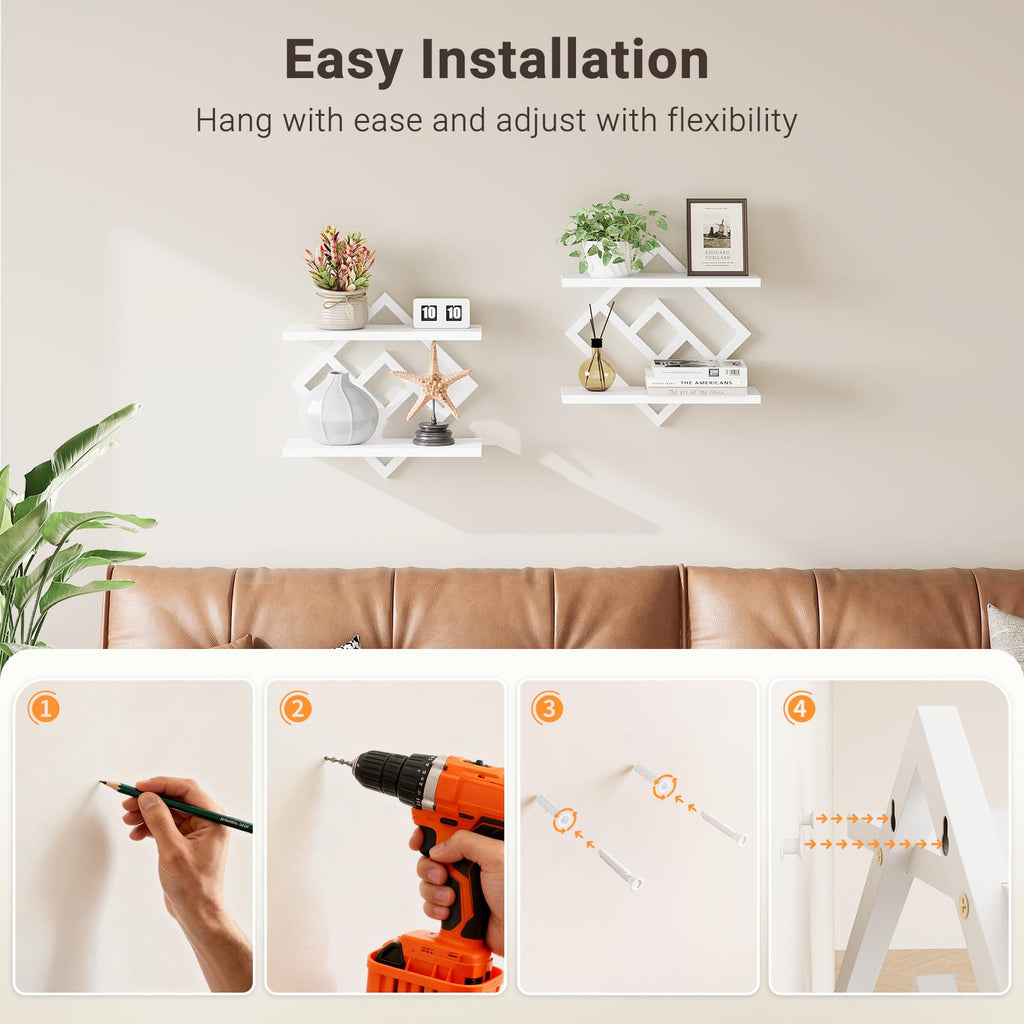 Floating Shelves for Wall, Set of 2 Hanging Shelves, White