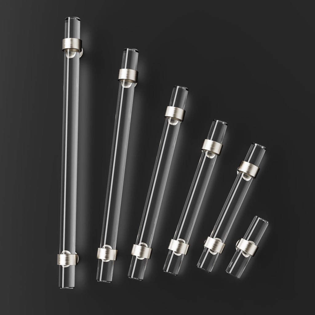 6 Pack Brushed Nickel Crystal Glass Cabinet Pulls, 128mm (5 Inch)