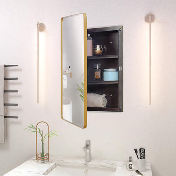 Gold 16x24 Bathroom Medicine Cabinet, Framed Mirror, Recessed/Surface Mount