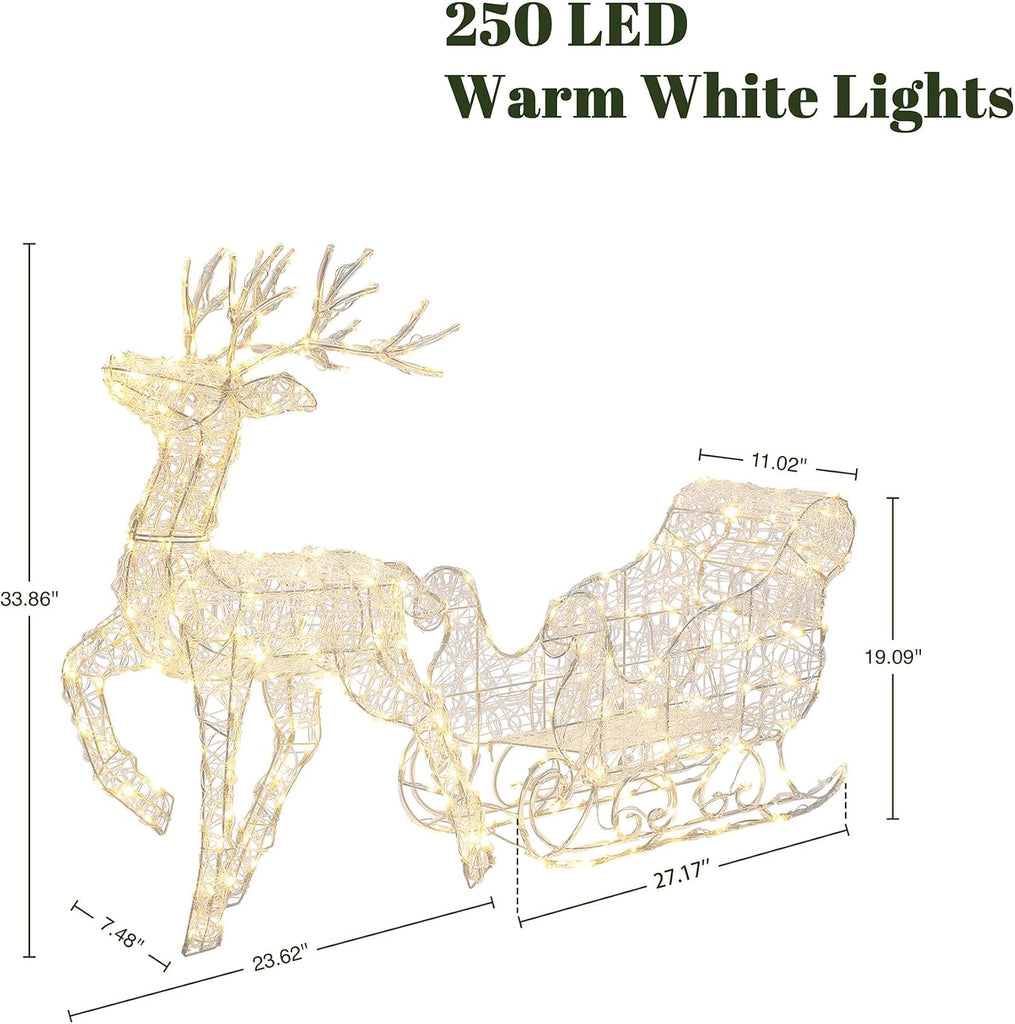 LuxenHome Lighted Reindeer & Sleigh Christmas Decoration