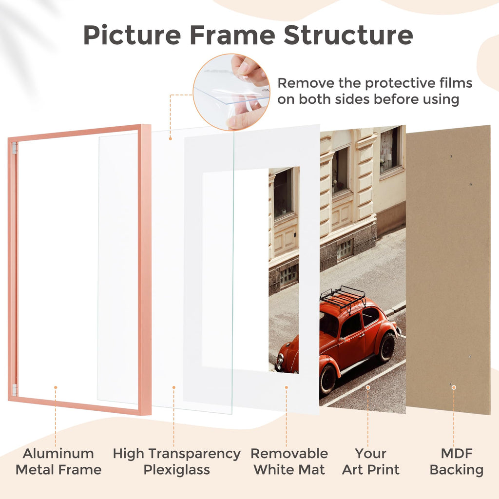 12x16 Metal Picture Frame for Wall With Mat for 9x12, 12''x16'' Aluminum Certificate Document Frames With Plexiglass