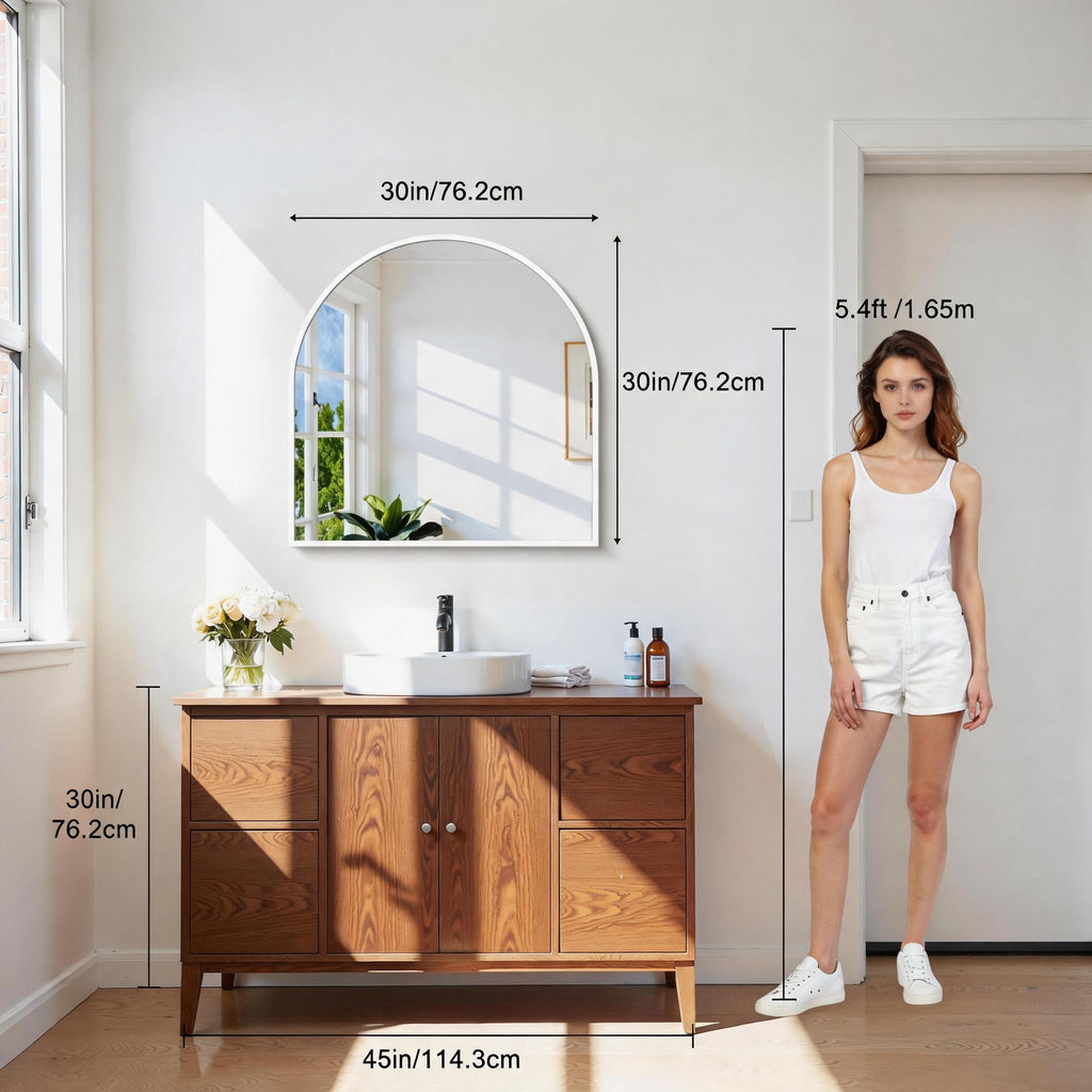 Arched Wall Mirror, 30"x30" White Arched Mirror Table