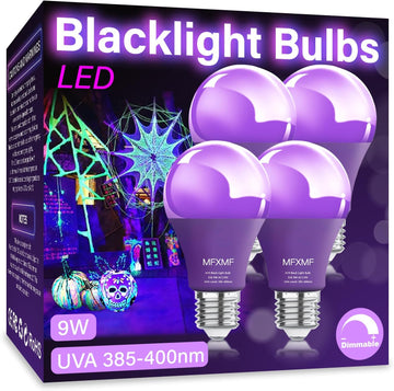 A19 LED Black Light Bulbs,Dimmable 9W Equivalent 100W,4 Pack