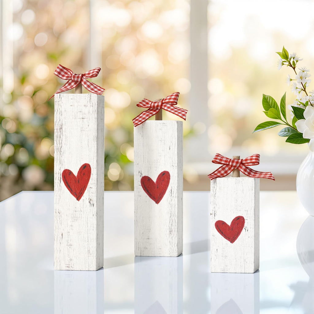 Smile Valentine's Day Wooden Block Decor, Heart-Themed - Set of 3