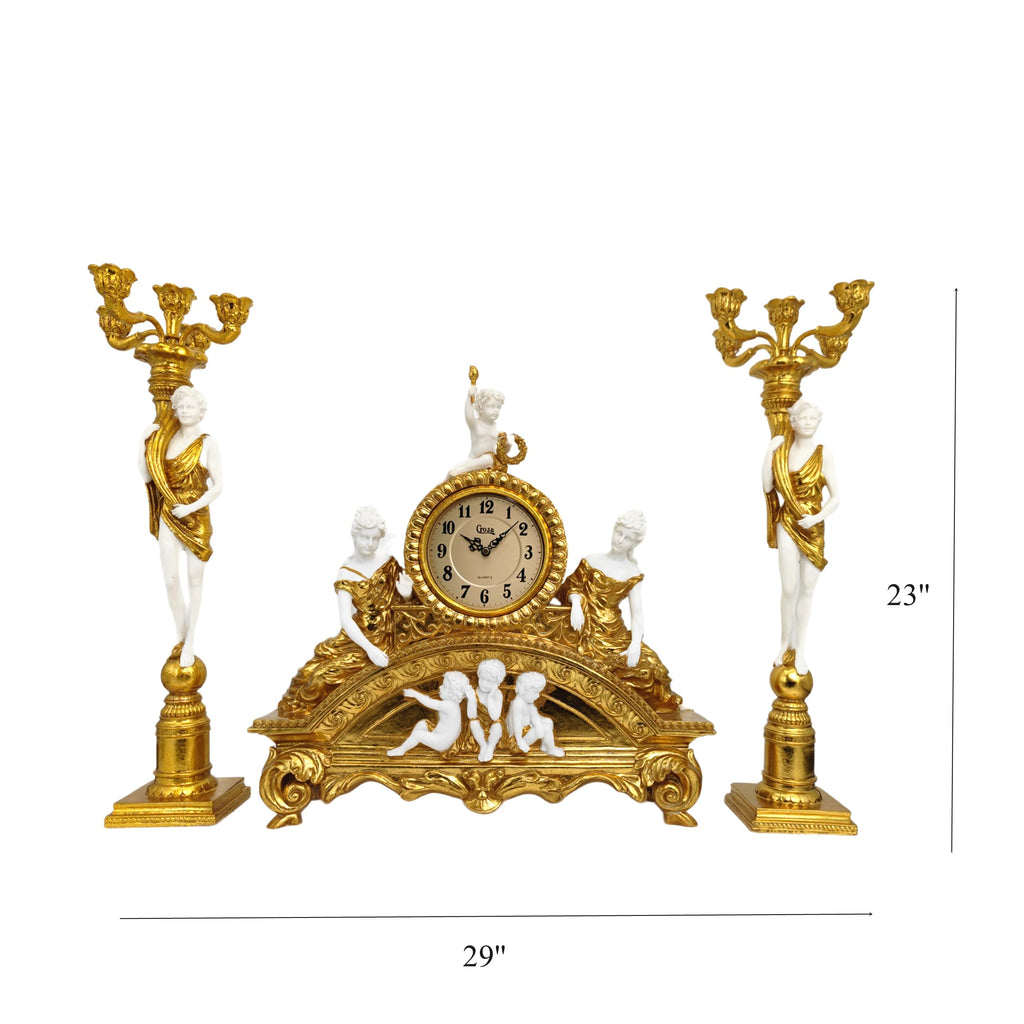 23''H Ornate Rococo Mantel Clock with Candelabras Candle Holders