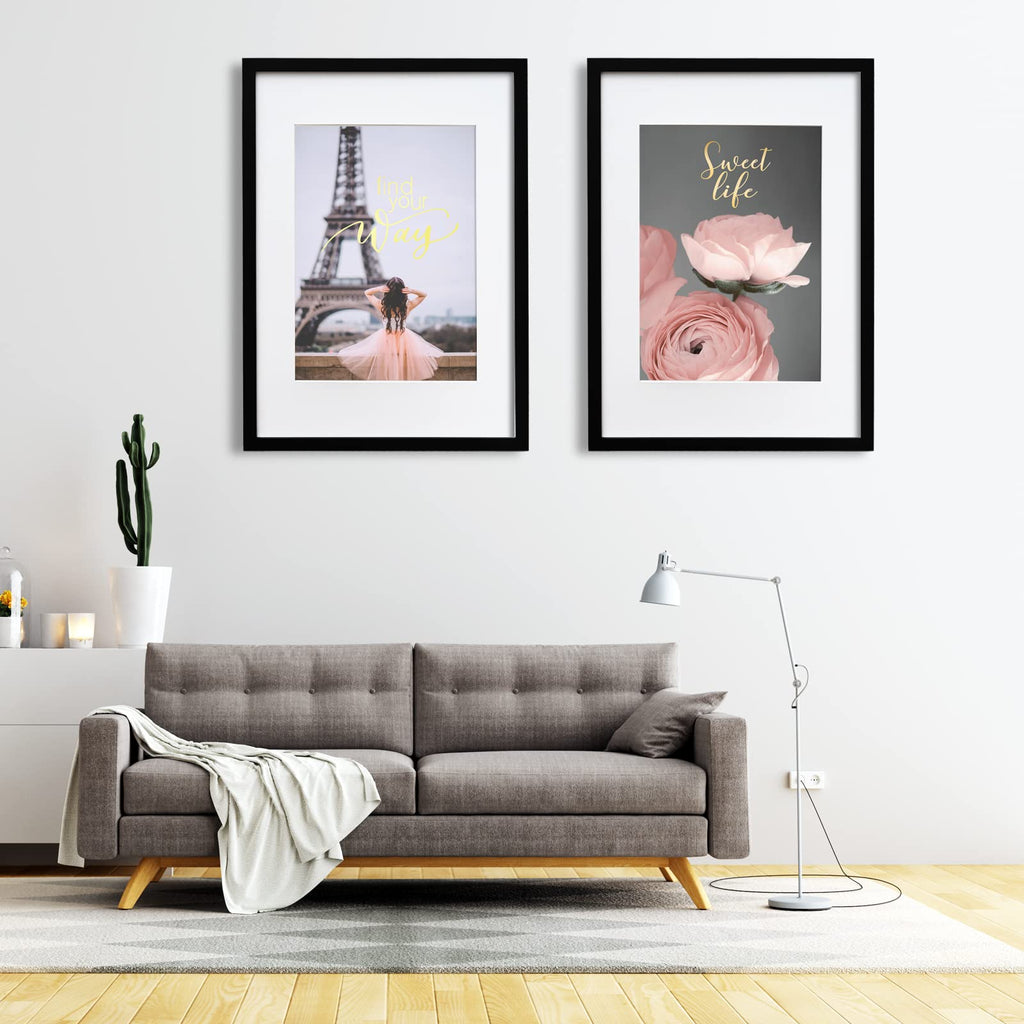A2 Picture Frames Set of 2 Matted for A3 - Solid Wood Acrylic Plexiglass Front for Wall Mounting Hanging Vertically