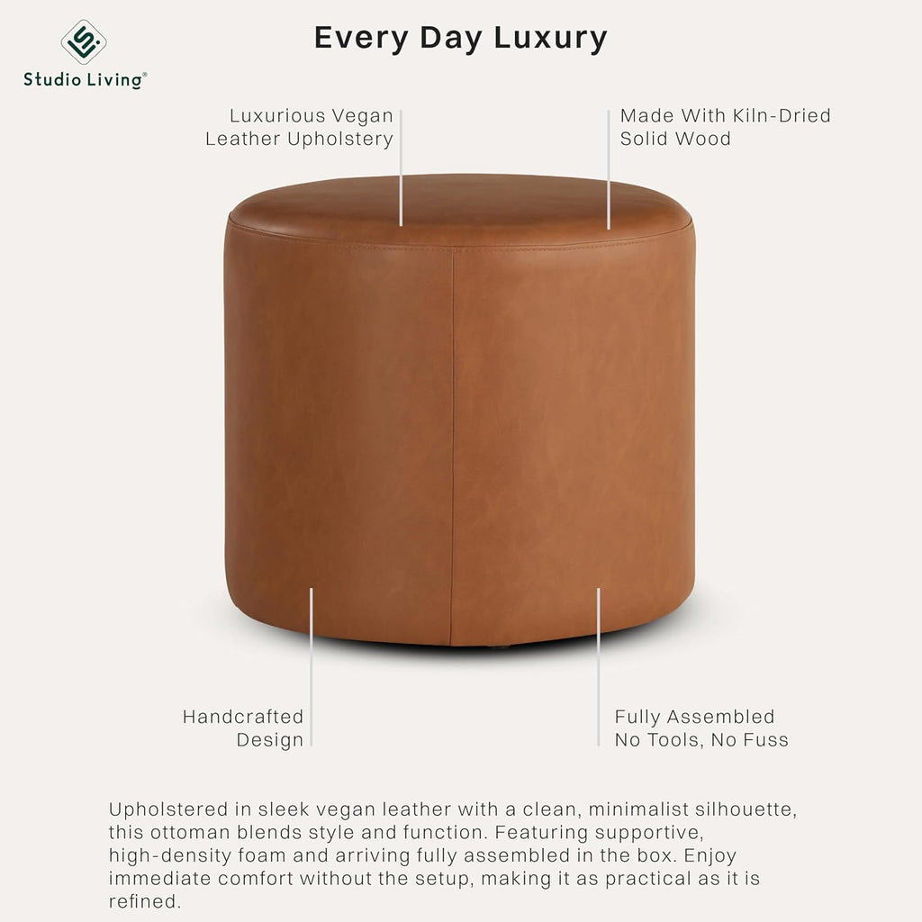 19" Wentworth Ottoman Round Faux Leather Bench, Stationary Ottomans, Backless Chair, Footrest , Footstool Office