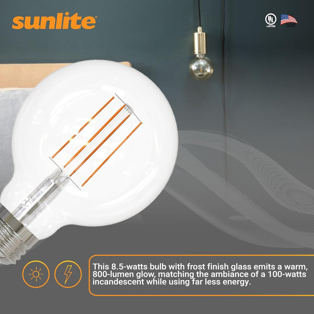 G25 LED Light Bulbs 8.5W 100W Equivalent Amber 2200K Long Filament Vintage LED Globe Light Bulbs Vanity Bathroom