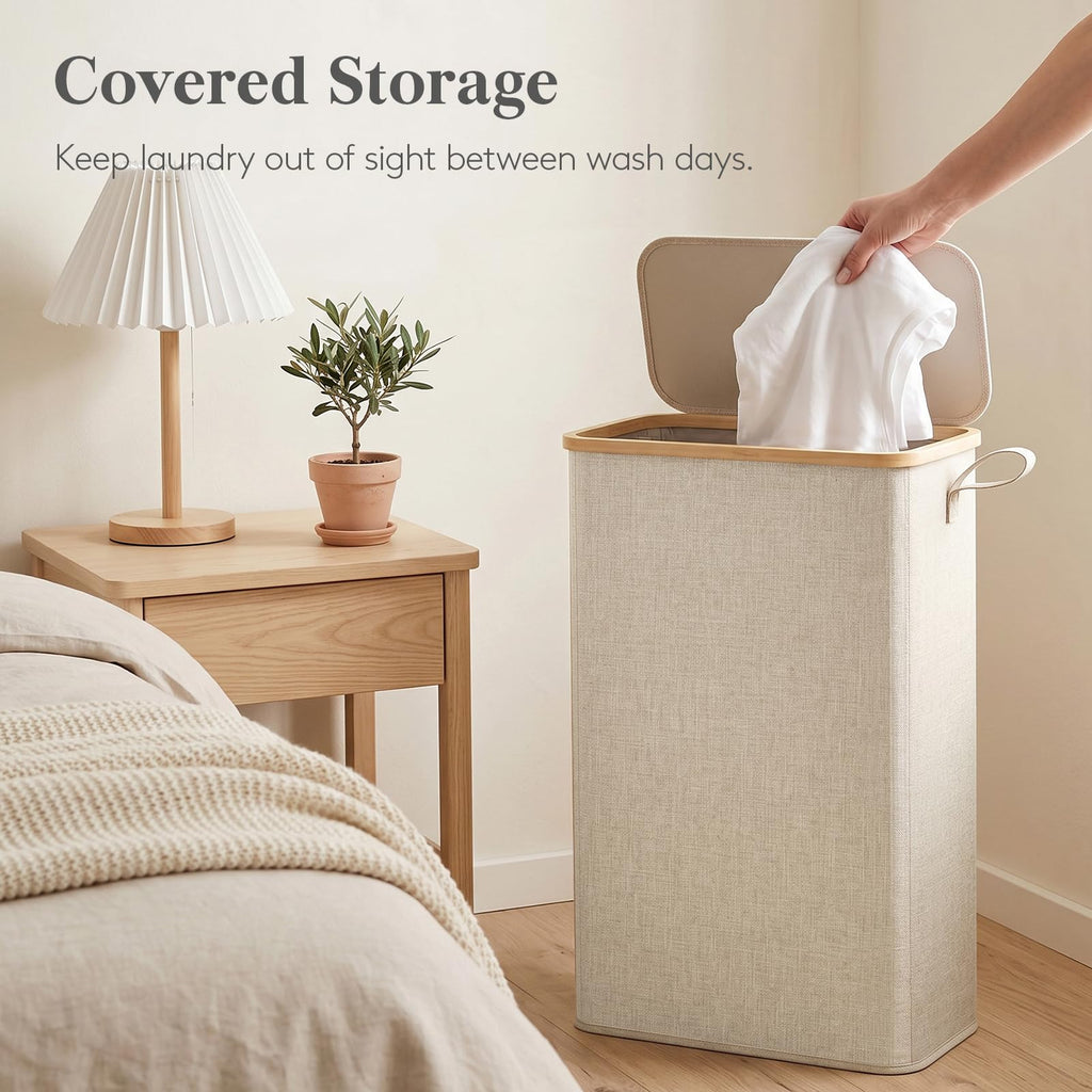 75L Slim Laundry Hamper with Lid and Removable Bag, Beige