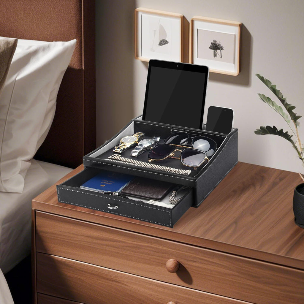 Gifts for Dad Mens Nightstand Organizer, Jewelry Box for Men, Mens Dresser Organizer Countertop, Large Capacity