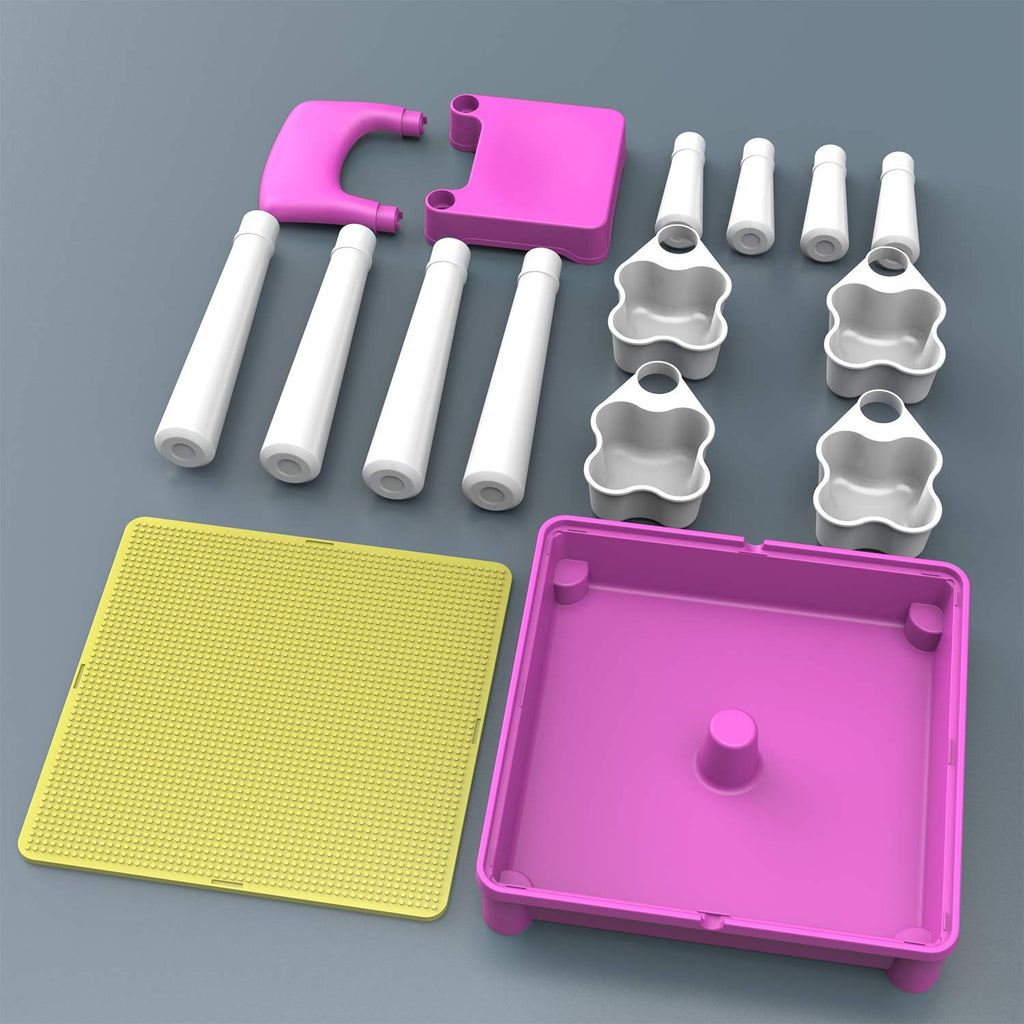 Toddler Building Table Set: 1 Chair 128 Blocks 4 Storage Bin Pink